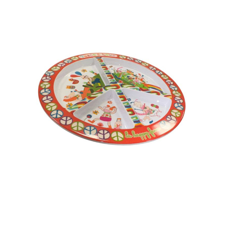 Assiette plate compartiment&eacute;e "Peace & love"