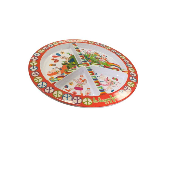 Assiette plate compartiment&eacute;e "Peace & love"
