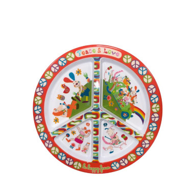 Assiette plate compartiment&eacute;e "Peace & love"