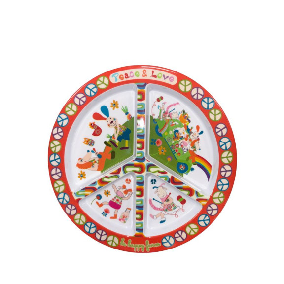 Assiette plate compartiment&eacute;e "Peace & love"